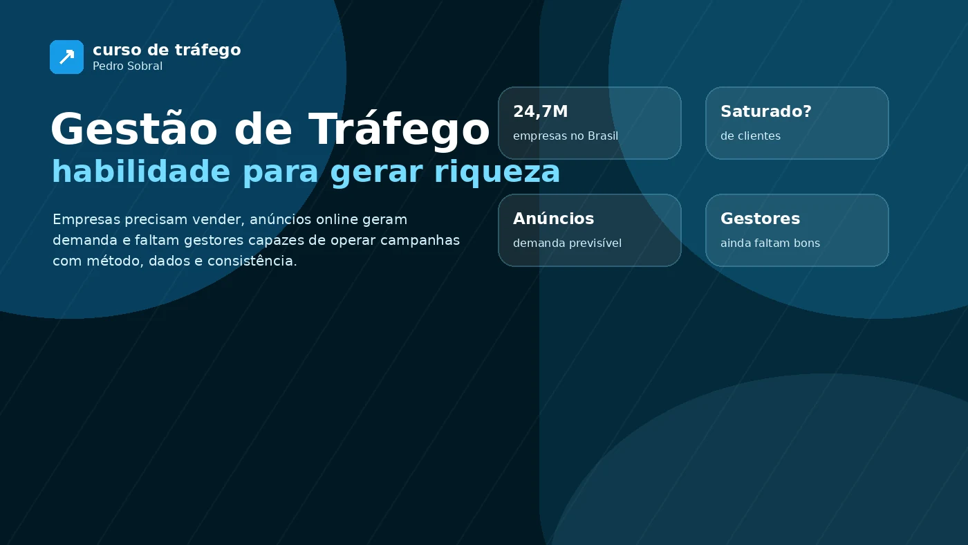 Mercado do Curso de Tráfego do Pedro Sobral mostrando gestão de tráfego como habilidade para gerar riqueza